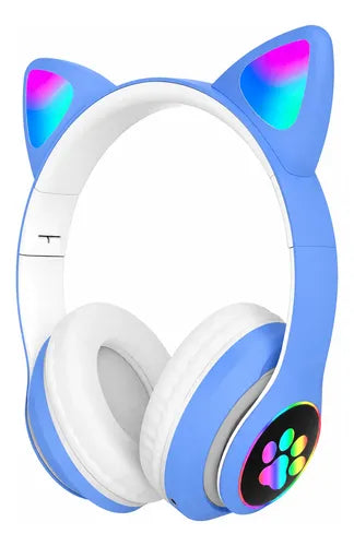 Audífonos Inalámbricos Orejas Gato Con Micrófono Recargables Azul