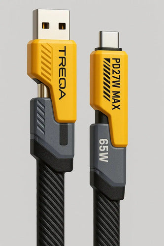 Cable Treqa 65w 4 En 1 Usb-a/c/l Para iPhone 14 Y Android Negro