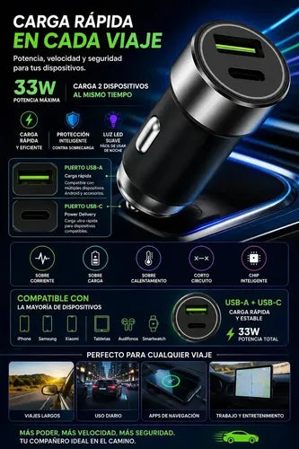 Kit Esencial Auto Aspiradora Cargador 33w Soporte Magnético Negro