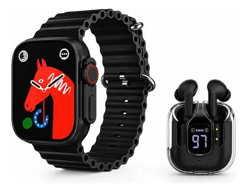 Kit Smartwatch D96 Plus Con Audífonos Inalámbricos Pantalla Led - 7 Correas - Carga Inalámbrica Pantalla Hd Regalo Ideal Fitness Notificaciones Compatible Android Ios Uso Diario Plateado 4 Colores