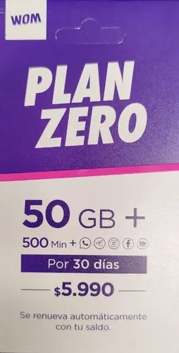 Chip Prepago Wom Plan Zero Incluye 50 Gb + 500 Min Esim 3 En 1