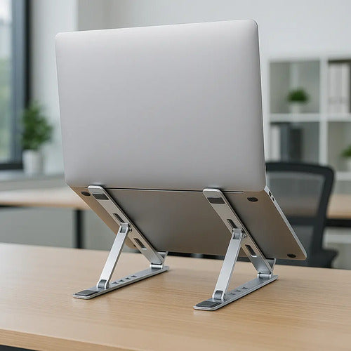 Soporte Plegable Para Laptop Diegmark Hc1532, De Aluminio Ajustable Con 7 Posiciones Plateado
