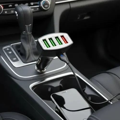 Cargador De Auto Diegmark De Carga Rápida Con 4 Puertos Usb-a Y Tecnología Qualcomm Quick Charge 3.0 Negro