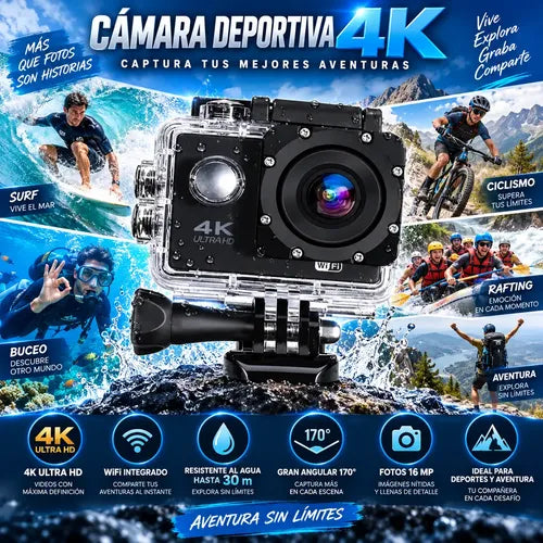 Cámara Deportiva Acción 4k Wifi 16mp 170° Sumergible 30m