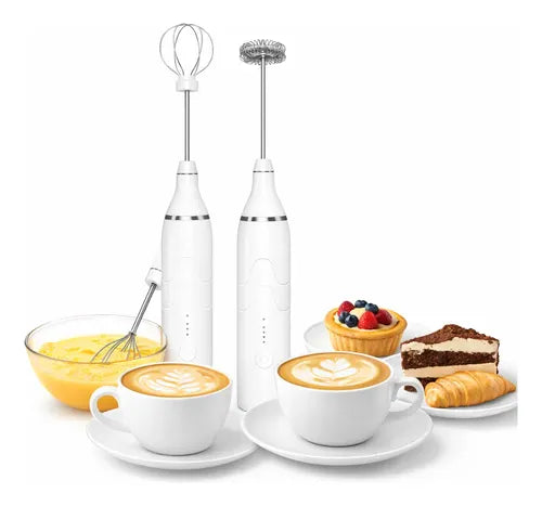 Batidor Recargable Para Café Y Huevos 2 En 1 Espumador Blanco