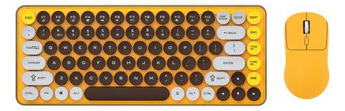 Kit Teclado Y Mouse Inalámbricos Teclas Redondas Silencioso Amarillo / Negro Amarillo
