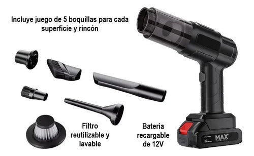 Aspiradora Inalámbrica 12v Portátil Para Auto Y Hogar Negro