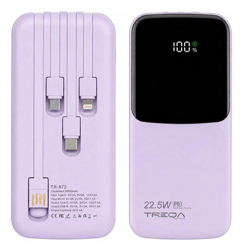 Batería Externa Powerbank 20000mah Carga Rápida Pd 3.0 22.5w Lila