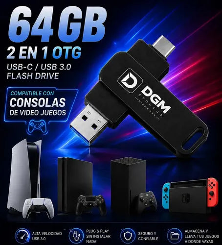 Pendrive Diegmark Otg 64 Gb Con Usb-c Y Usb-a Para Smartphone Y Pc Negro