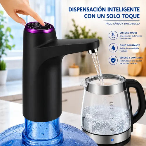 Dispensador De Agua Eléctrico Usb Recargable 8 A 20 L Negro