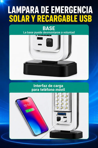 Lámpara Recargable 2400mah Solar + Usb 45w 51 Luces Led Blanco