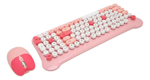Kit Teclado Y Mouse Gamer Inalámbrico Retro Salmón Con Rgb Para Pc Y Laptop