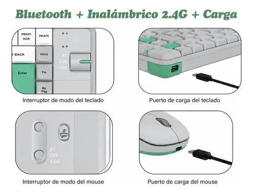 Kit Teclado Y Mouse Inalámbricos Recargables Gris Para Pc, Smart Tv Y Tablet
