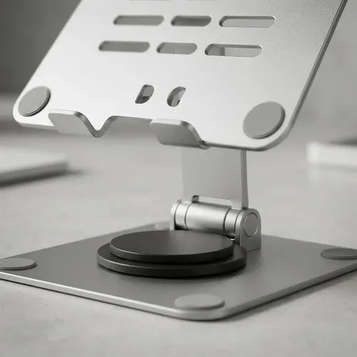 Soporte De Mesa Multiángulo Para Tablet Diegmark, Plegable Y Giratorio 360°, De Aluminio Plateado