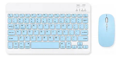 Kit Teclado Y Mouse Bluetooth Para Pc Tablet Y Celular Blanco/azul Azul/celeste
