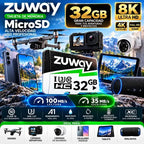 Tarjeta De Memoria Microsd Zuway 32gb Clase 10 U3 A1 Alta Velocidad 100mb/s Premium Compatible Con Nintendo Swicht 1, Video 8k, Celulares, Tablets, Cámaras De Seguridad Y Deportivas, Uso Profesional