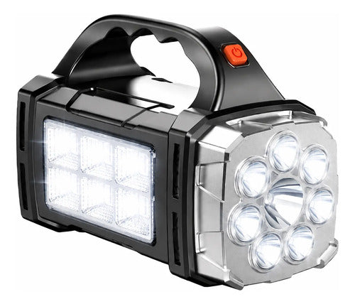 Linterna Solar Led Multifuncional Recargable Usb + Powerbank Blanca/ Amarilla Negro/plateado