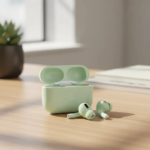 Audífonos Inalámbricos Blancos Con Goma Y Estuche De Carga Verde
