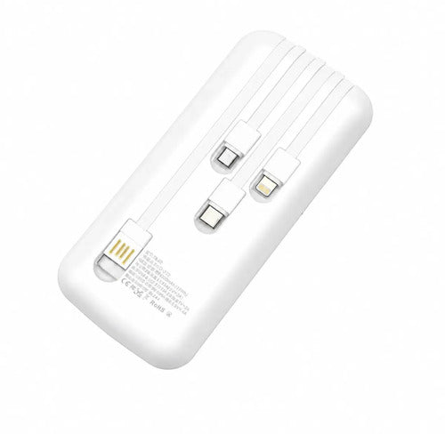 Power Bank Carga Rápida 10000 Mah 22.5w Pd Pantalla Digital 4 Cables Integrados Usb Tipo C Usb L Micro Usb Usb A Batería... Blanco