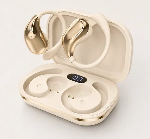 Audífonos Deportivos Bluetooth 5.3 Micrófono Control Táctil Beige/dorado
