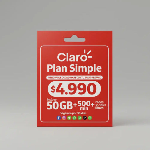 Chip Claro Prepago Plan Simple 50gb+500min Esim 3 En 1
