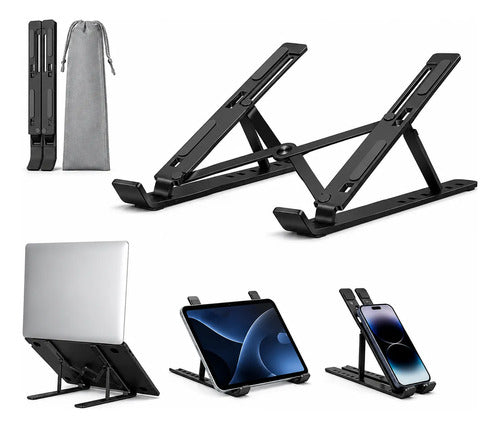 Soporte Metálico Para Notebook Tablet Plegable Antideslizant Negro