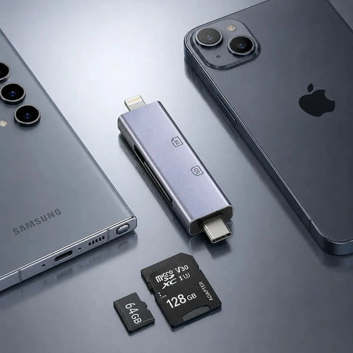 Lector De Tarjetas Micro Sd Y Tf Irm Con Usb C Y Usb Para iPhone Gris