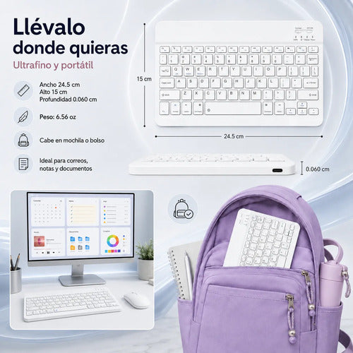 Kit Teclado Y Mouse Bluetooth Para Pc Tablet Y Celular Blanco