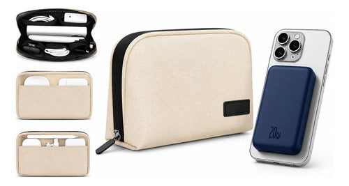 Kit Powerbank Magnético 5000mah Para iPhone Samsung + Bolso Azul/beige