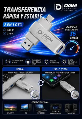 Pendrive Otg Diegmark 8gb 2 En 1 Usb C / Usb Para Smartphone Tablet Notebook Pc Smart Tv Consolas Respalda Tus Fotos,... Plateado