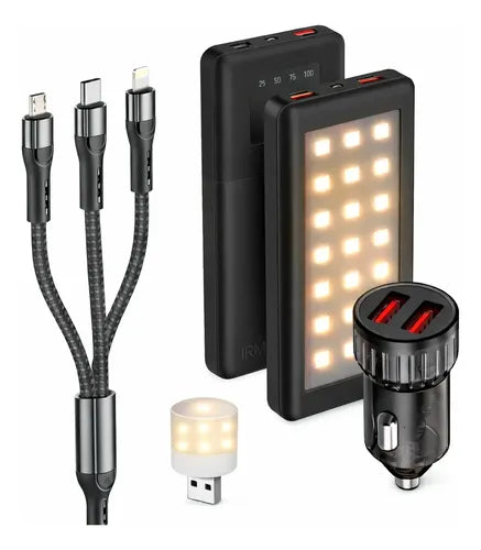 Power Bank 22000mah Carga Rápida Y22. Luz Led Y Cable 3 En 1 Negro