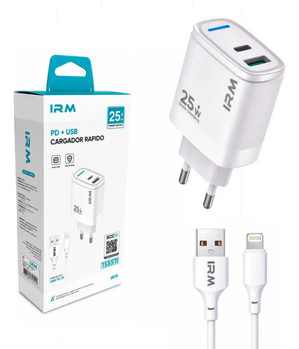 Cargador Rápido De Pared Compatible con iPhone Con Cable Incluido Blanco