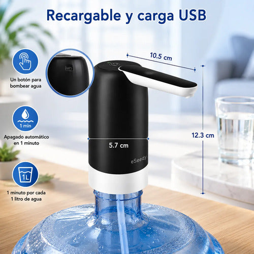 Dispensador De Agua Eléctrico Usb Recargable Portátil 20l Negro