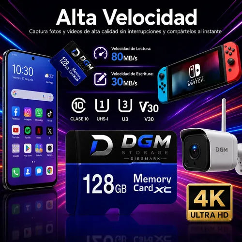 Tarjeta De Memoria Micro Sdxc 128gb Clase 10 Uhs-i U3 V30 4k