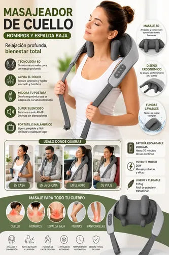 Masajeador Cervical De Cuello Hombros 20w Portátil Recargabl Gris