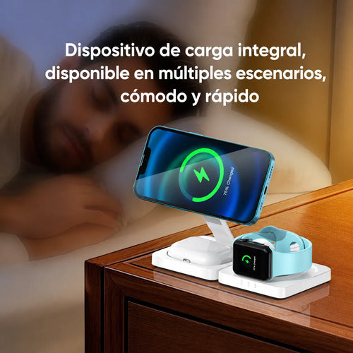Cargador Inalámbrico Magnético Base 4 En 1 Plegable 15w Blanco
