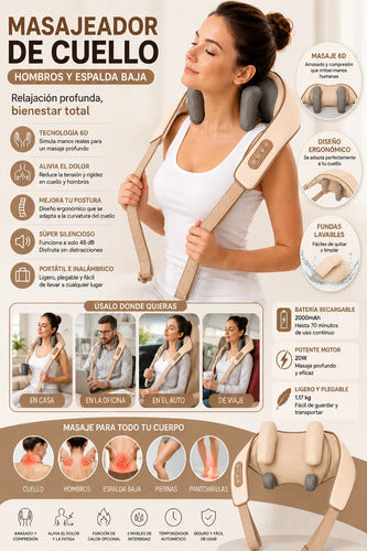 Masajeador Cervical De Cuello Hombros 20w Portátil Recargabl Beige