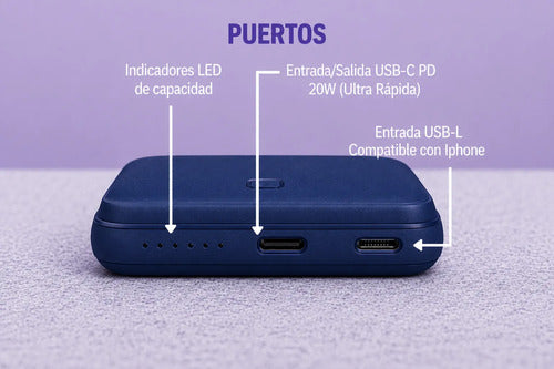 Powerbank Magnético Carga Rápida Para iPhone Y Android Azul