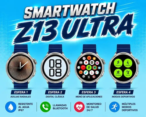 Smartwatch Diegmark Z13-ultra Sport De 1.46  Con Llamadas Bluetooth Y Monitoreo De Salud Para iPhone Y Android Plateado Deportivo Azul Marino
