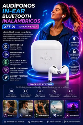 Kit Audífonos Inalámbricos Earbuds Con Bolso Organizador Blanco/gris