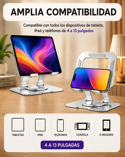 Soporte Metálico Ajustable Plegable Para Tablet Y Celular Plateado