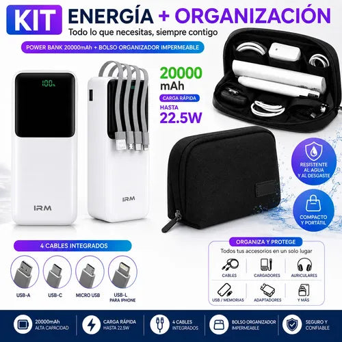 Kit Powerbank Rápido 20000mah Universal + Bolso Organizador