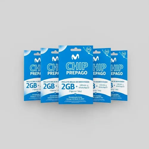 Sim Movistar Prepago 100 Minutos + 2gb Pack 5 Unidades 3 En 1