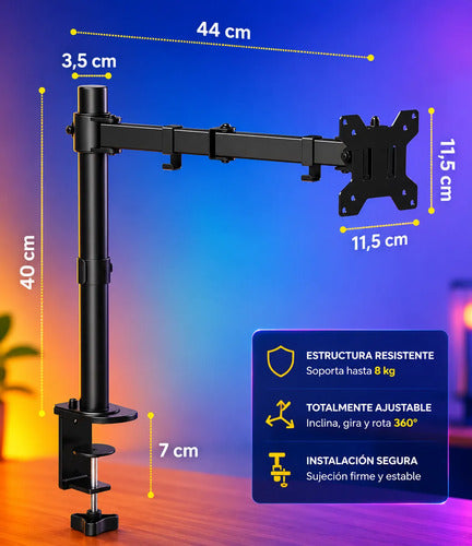 Soporte Monitor Articulado 14 A 32 Pulgadas Vesa 8kg 360° Negro