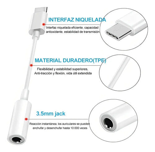 Adaptador De Auriculares Tipo C A Jack 3.5 Mm Para Teléfonos Android Blanco