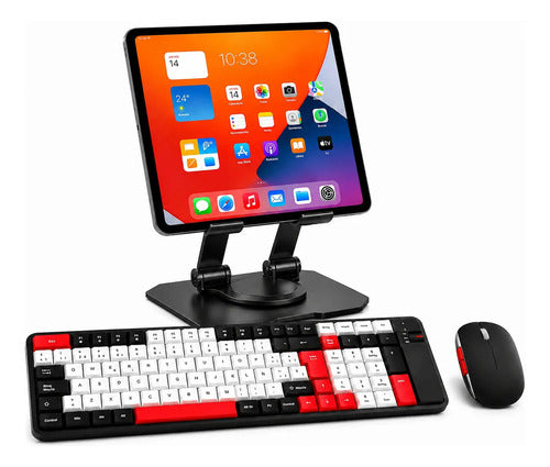 Kit Para Tablet Soporte+teclado+mouse Bluetooth Recargable Negro/rojo