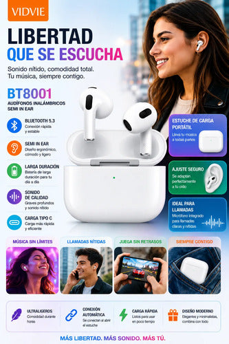 Audífonos Inalámbricos Bluetooth Semi In Ear Estuche Carga Blanco
