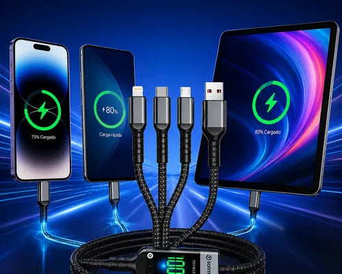 Cable Multicarga 3 En 1 100w Usb L Tipo C Micro Usb 1.2 M Negro