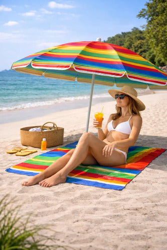 Quitasol De Playa Central Con Protección Uv, Diseño Multicolor Y 80cm De Ancho Veraniego