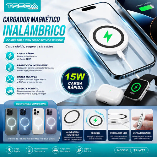 Cargador Magnético Inalámbrico 15w Compatible Con iPhone Blanco